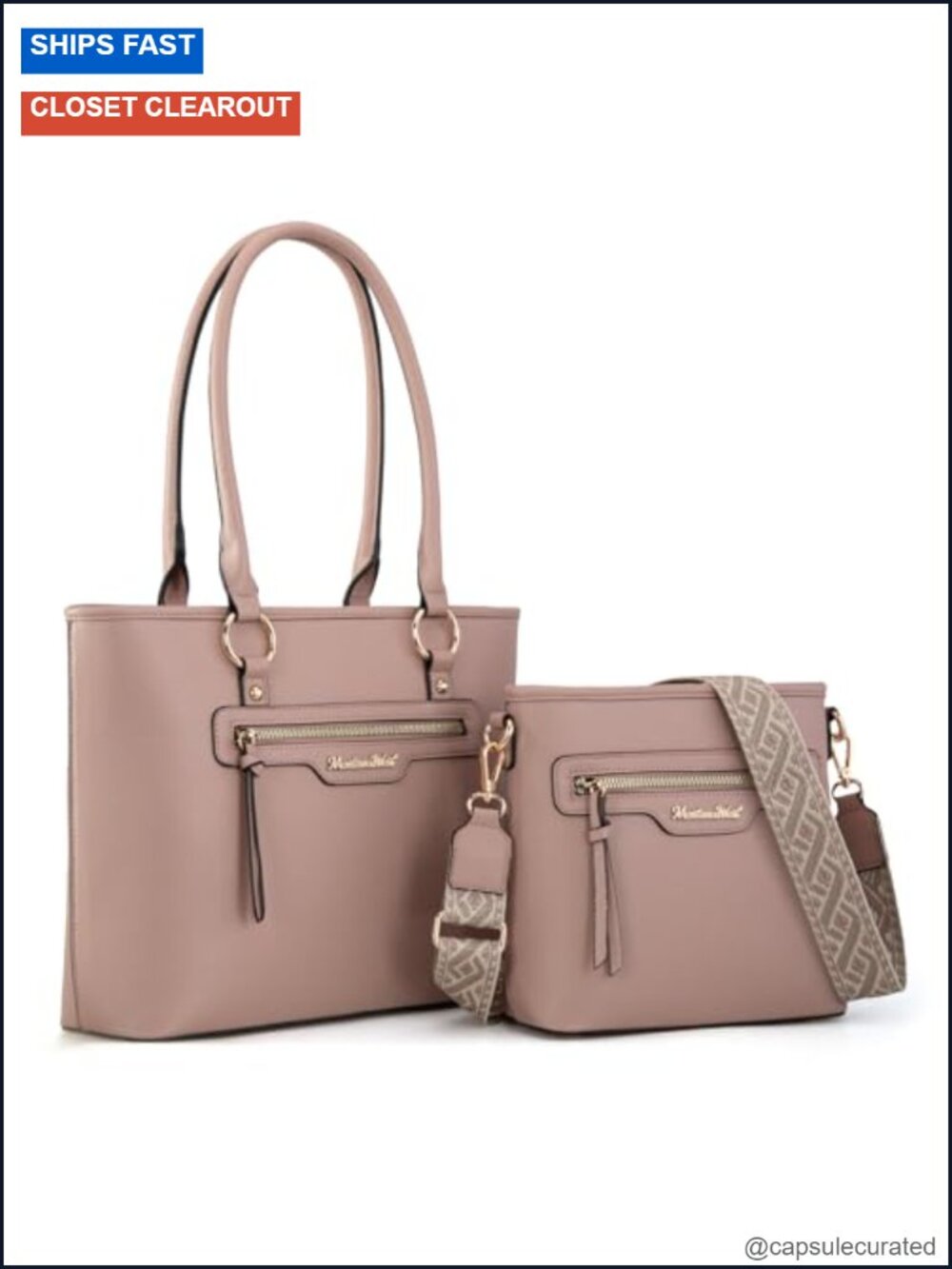 Large Vegan Leather Tote Bag and Crossbody Set with Guitar Strap for Women